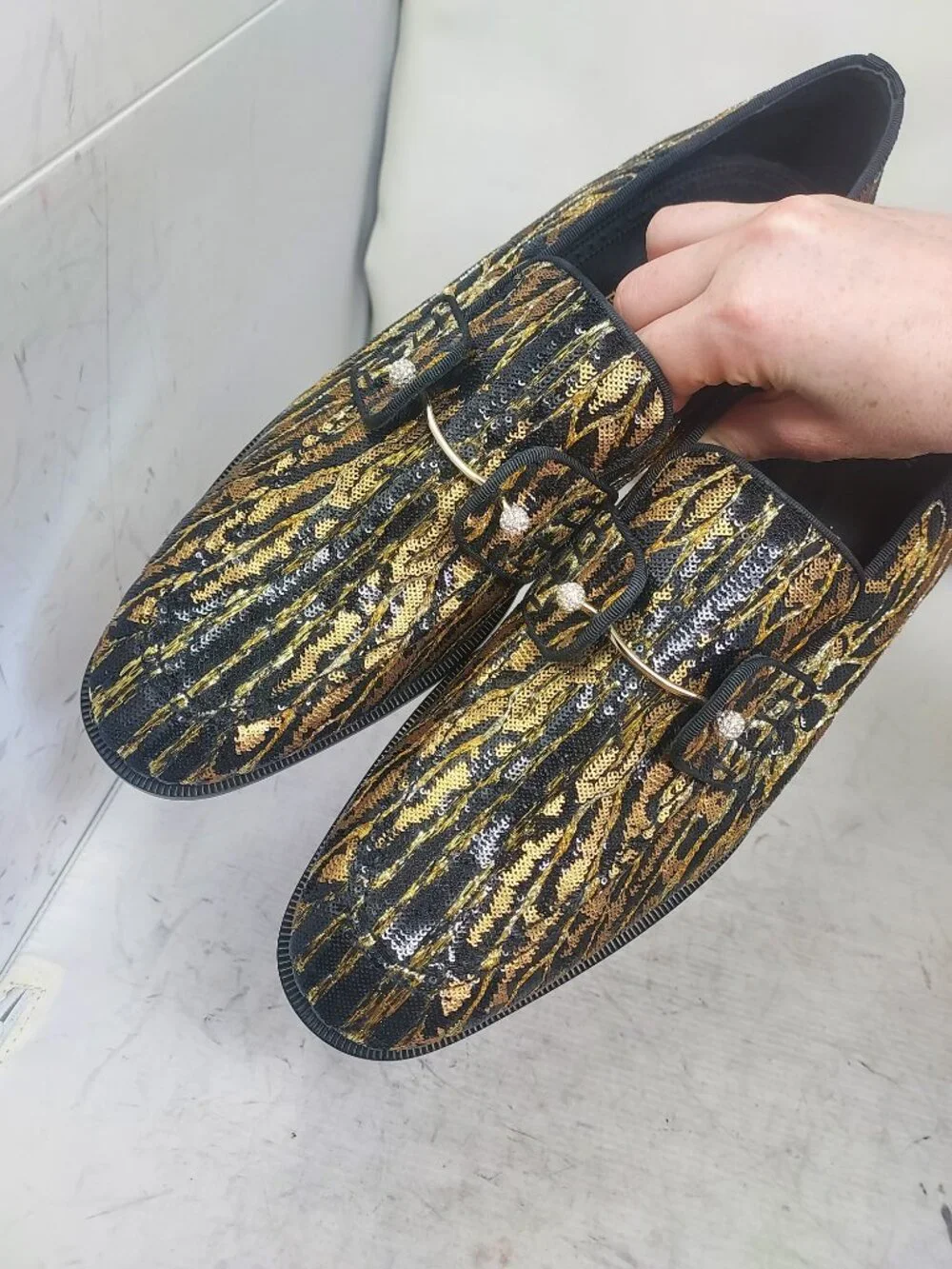 Christian Louboutin Chambelimoc Black Gold Night Men Strass Ocelot Loafer